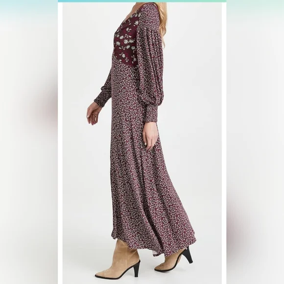 Free People Love Story Maxi Dress Women's Size Large Raisin Purple Multi - Picture 7 of 16